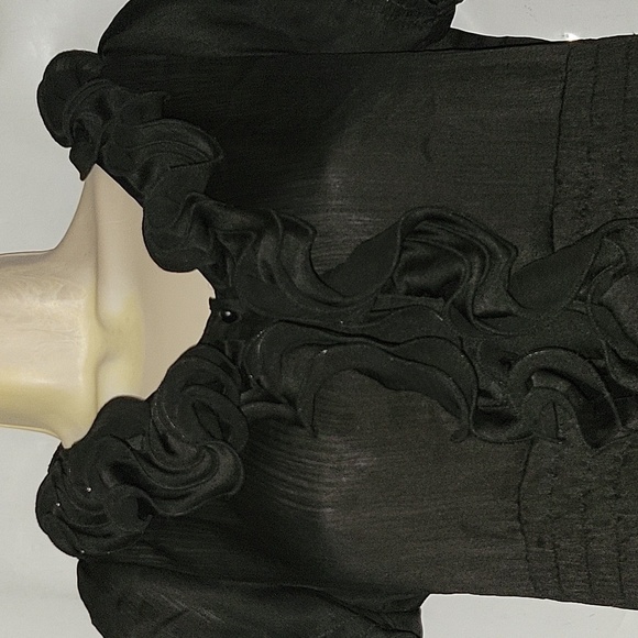 MAURICE'S Sheer Black Ruffled Button Front Short Sleeve Sexy Blouse M Formal - Picture 2 of 6